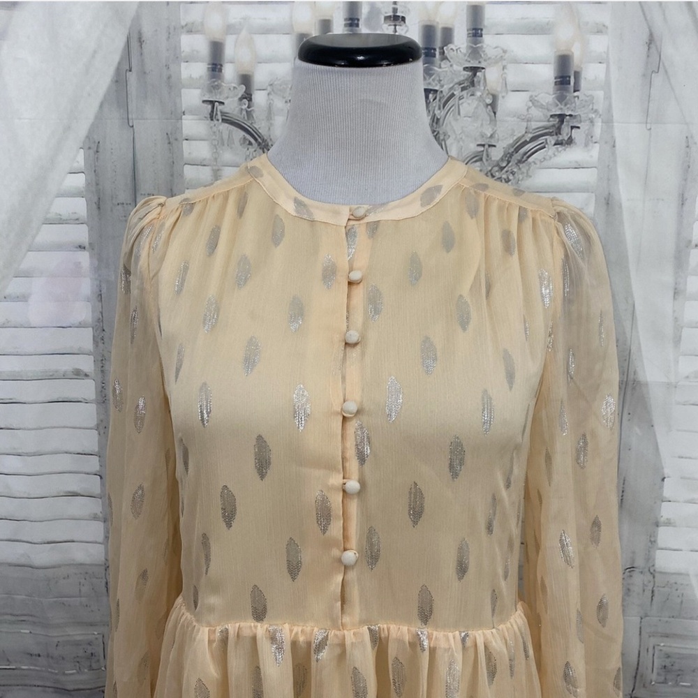 A Loves A Peach Silver Button Babydoll Mini Dress Long Sleeve NWT size Large - Picture 5 of 12